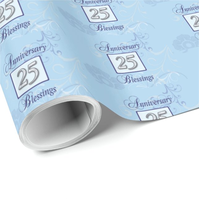 25th Anniversary in Blue and Silver Wrapping Paper (Roll Corner)