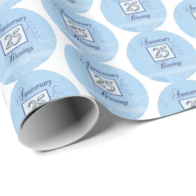 25th Anniversary in Blue and Silver Wrapping Paper (Roll Corner)