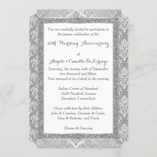 25th Anniversary Invitation   FAUX Silver Glitter