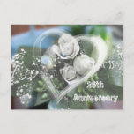 25th Anniversary Invitation postcard<br><div class="desc">A beautiful bunch of white roses,  a blue bird and a soft white heart make a nice 25th Anniversary postcard invitation. Customisable with your own text . You may also use it for other anniversaries.</div>