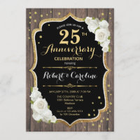 25th Anniversary Invitation - Rustic Wood Gold