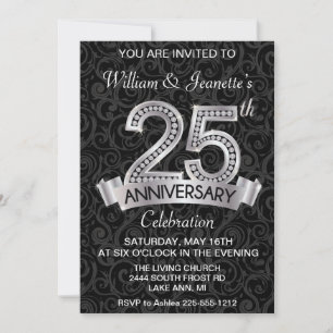 25th Anniversary Invitation Silver Diamond