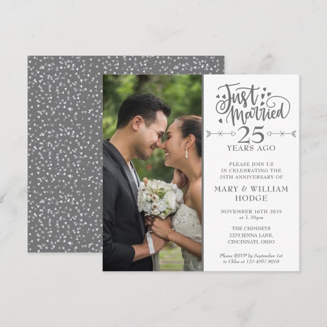 25th Anniversary Just Married Wedding Photo Square Invitation (Front/Back)