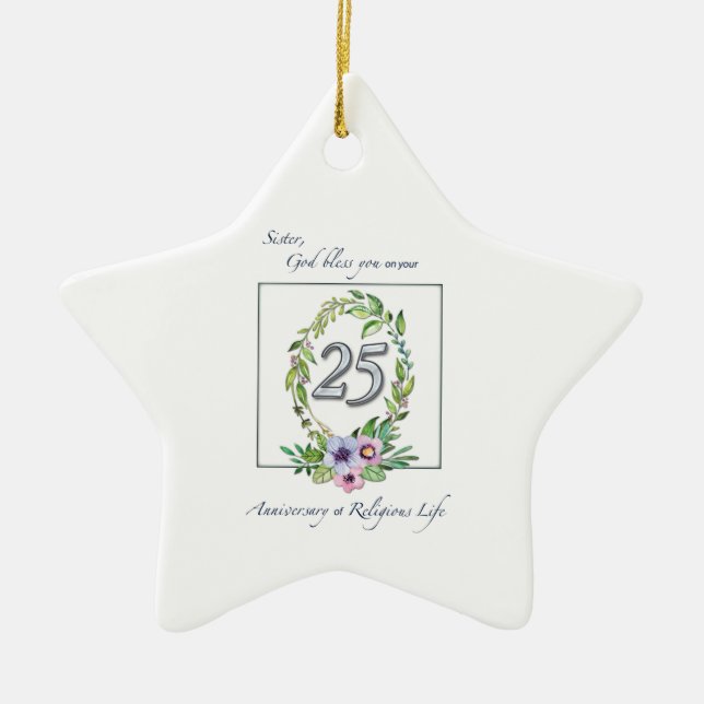 25th Anniversary of Catholic Nun Wreath and Silver Ceramic Tree Decoration (Front)