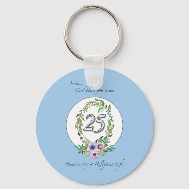 25th Anniversary of Catholic Nun Wreath and Silver Key Ring (Front)