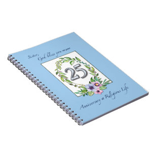 25th Anniversary of Catholic Nun Wreath and Silver Notebook