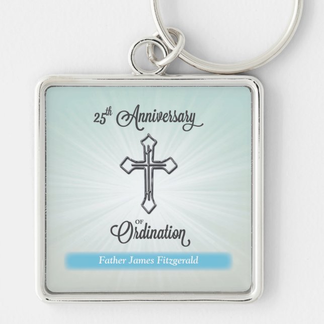 25th Anniversary of Ordination, Square Gift Key Ring (Front)