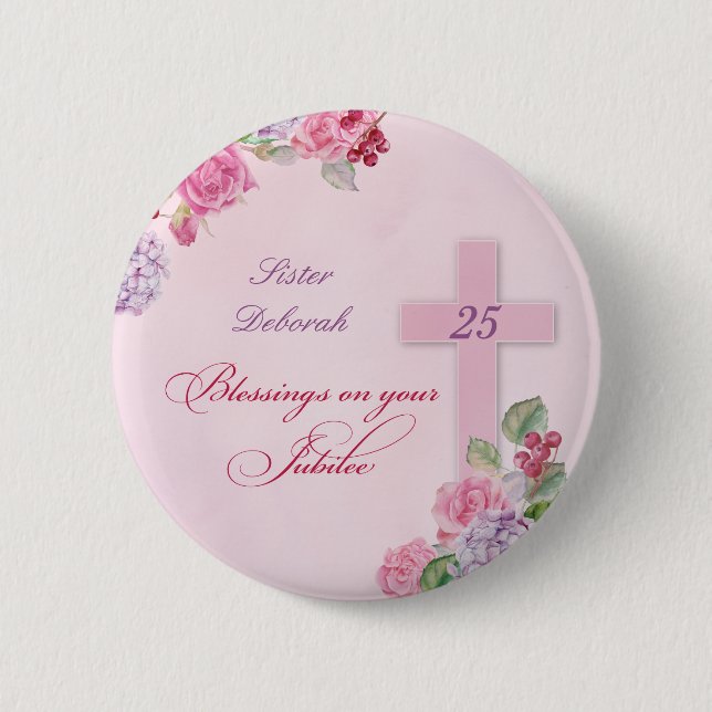 25th Anniversary of Religious Life Catholic Nun 6 Cm Round Badge (Front)