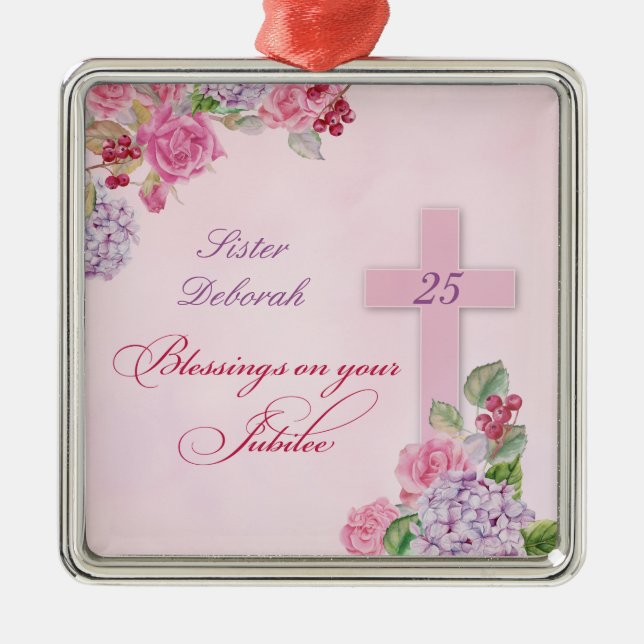 25th Anniversary of Religious Life Catholic Nun Metal Tree Decoration (Front)