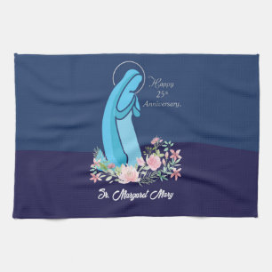 25th Anniversary of Religious Life Nun Pink Flower Tea Towel