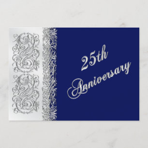 25th Anniversary Ornate Silver Scrolls with Navy Invitation
