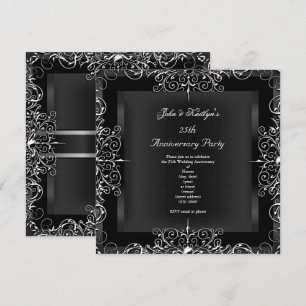 25th Anniversary Party Chalkboard Silver Floral Invitation