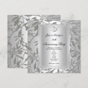 25th Anniversary Party Damask Silver Grey 2 Invitation