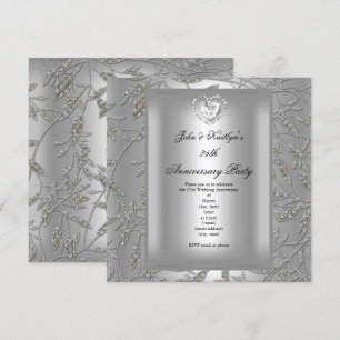 25th Anniversary Party Damask Silver Grey Invitation