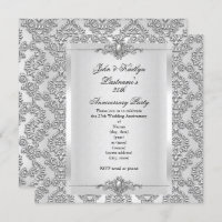 25th Anniversary Party Damask Silver White