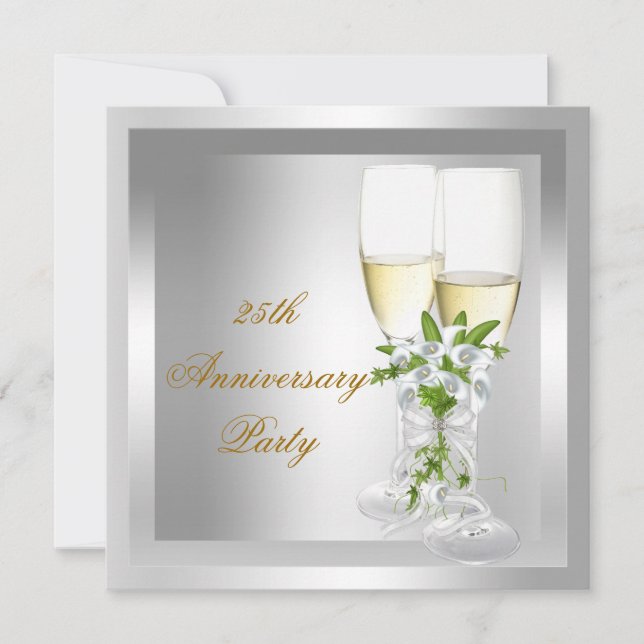 25th Anniversary Party Gold Silver Floral Invitation (Front)