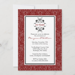 25th Anniversary Party Invitation Red Damask