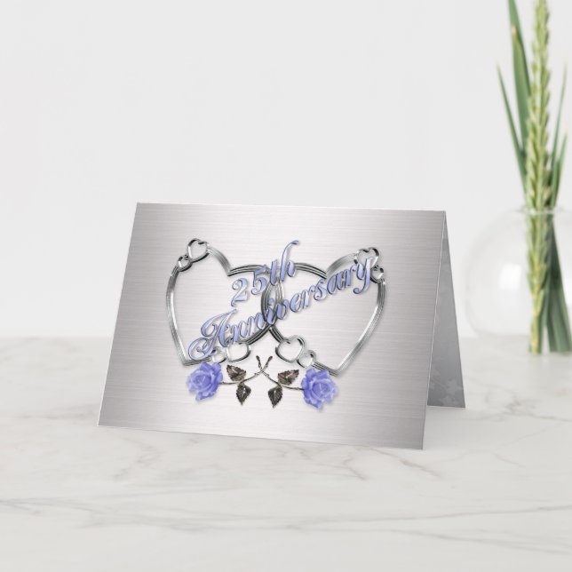 25th Anniversary party invitation silver hearts (Front)