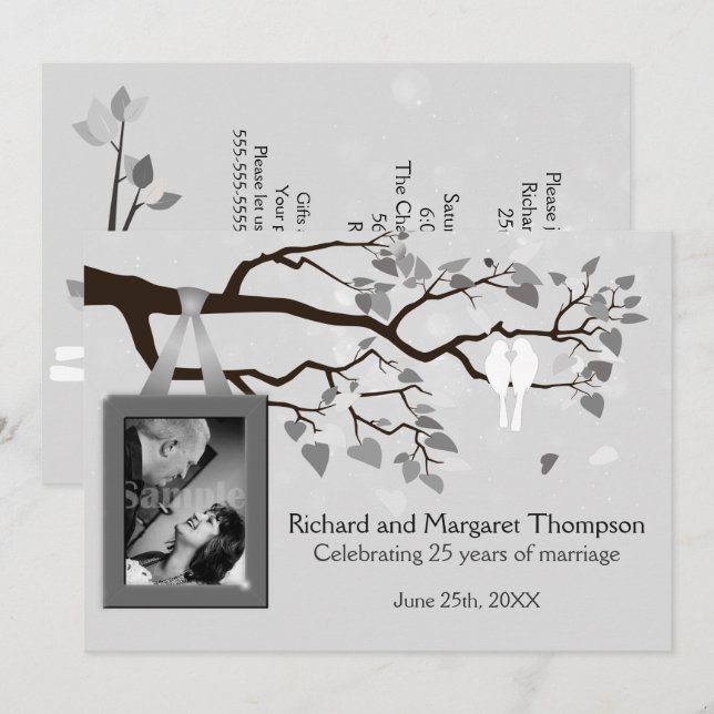 25th Anniversary Party Lovebirds In Tree Invitation (Front/Back)