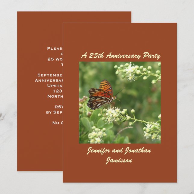 25th Anniversary Party Orange Butterfly Invitation (Front/Back)