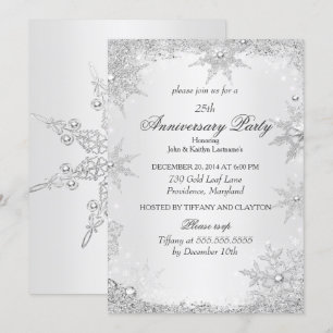 25th Anniversary Party Silver Winter Wonderland Invitation