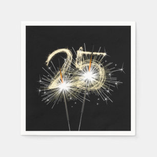 25th Anniversary Party Sparklers on Black Napkin