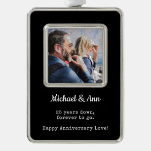25th  Anniversary Photo Keepsake   Holiday Couple  Silver Plated Framed Ornament