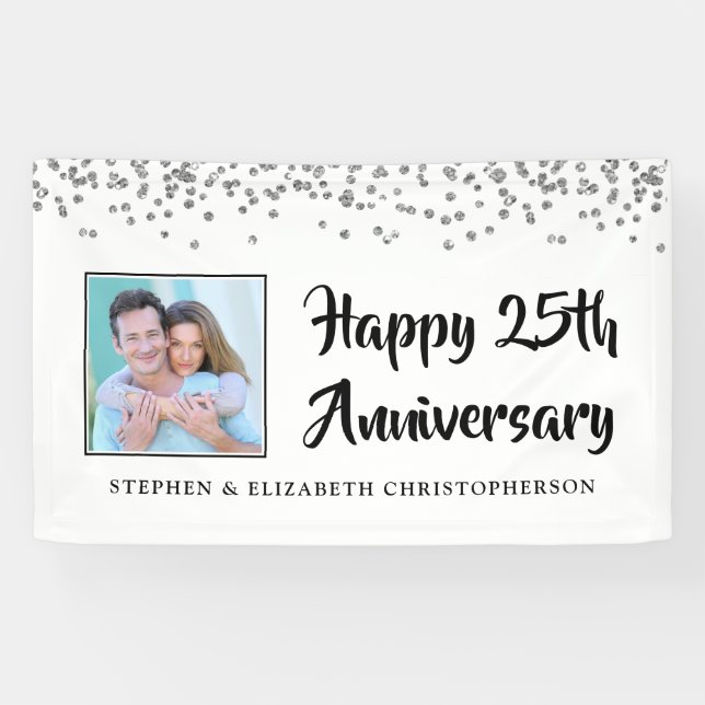 25th Anniversary Photo Silver Confetti Banner (Horizontal)