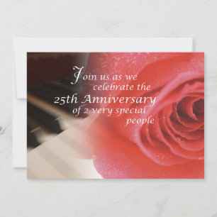25th Anniversary, Piano Rose Anniversary Invitation