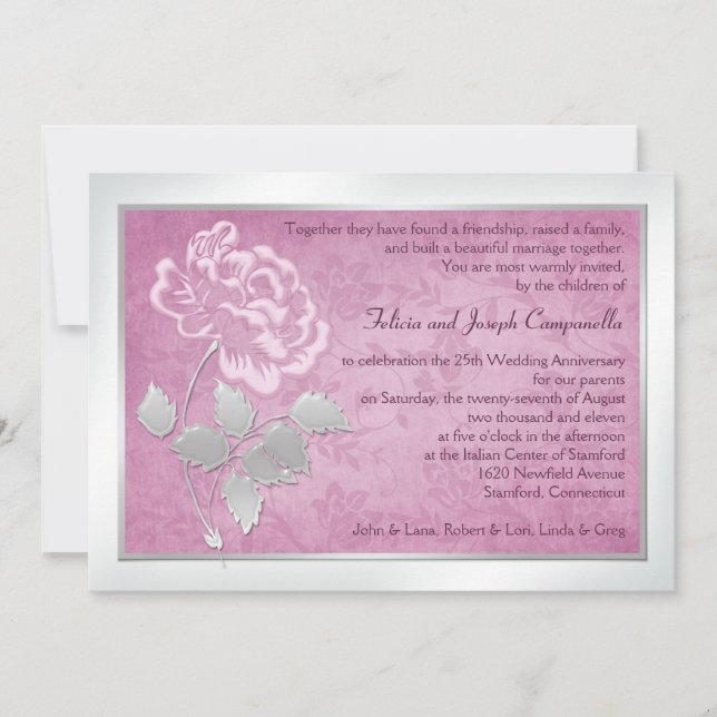 25th Anniversary Pink Peony Invitation (Front)