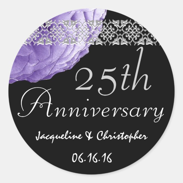 25th Anniversary PURPLE SILVER BLACK Rose Sticker (Front)