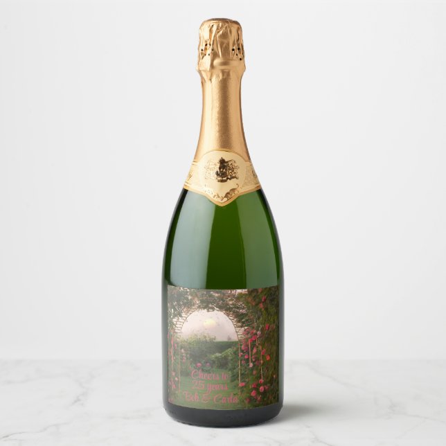 25th Anniversary Rose Trellis Sparkling Wine Label (Front)