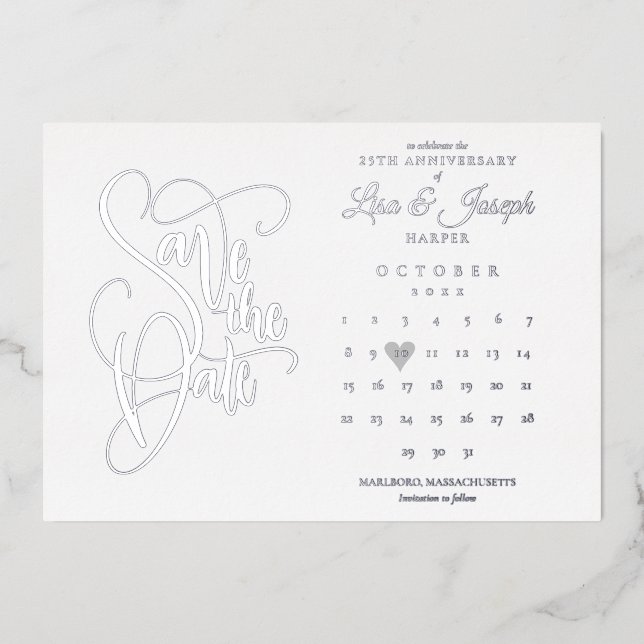 25th Anniversary Save the Date Calendar Silver (Front)