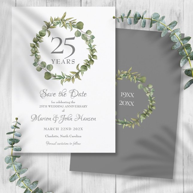 25th Anniversary Save the Date Greenery Garland  Invitation (25th Anniversary Save the Date Greenery Garland Invitation)