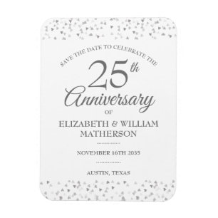 25th Anniversary Save the Date Silver Hearts Magnet