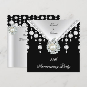 25th Anniversary Silver Black White Pearl 2 Invitation