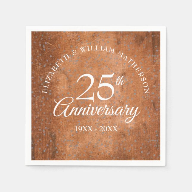 25th Anniversary Silver Confetti Boho Rustic Wood Napkin (Front)