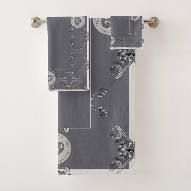 25th Anniversary Silver & Grey  Bath Towel (Insitu)