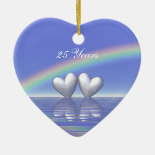 25th Anniversary Silver Hearts Ceramic Tree Decoration