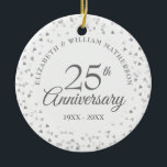 25th Anniversary Silver Hearts Ceramic Tree Decoration<br><div class="desc">Designed to coordinate with our 25th Anniversary Silver Hearts collection. Featuring delicate silver hearts. Personalise with your special twenty-five years silver anniversary information in chic silver lettering. Designed by Thisisnotme©</div>
