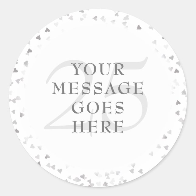 25th Anniversary Silver Hearts Classic Round Sticker (Front)