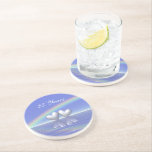 25th Anniversary Silver Hearts Coaster<br><div class="desc">Elegant sandstone coaster with my original artwork of two silver hearts floating on the water under a rainbow with text that says "25 Years".</div>