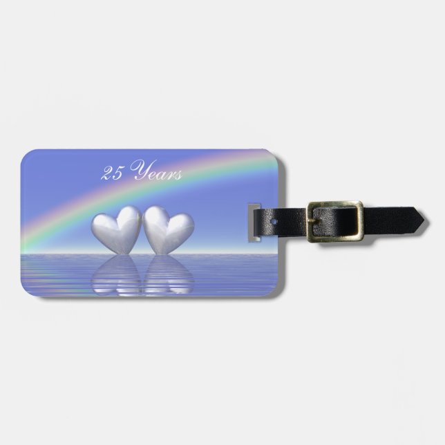 25th Anniversary Silver Hearts Luggage Tag (Front Horizontal)