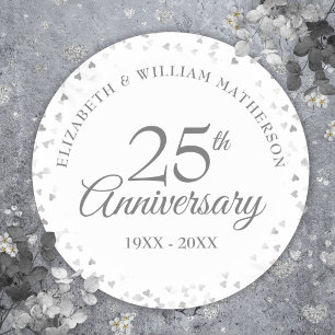 25th Anniversary Silver Love Hearts Confetti Classic Round Sticker