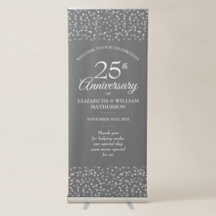 25th Anniversary Silver Love Hearts Welcome Retractable Banner