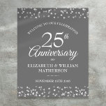 25th Anniversary Silver Love Hearts Welcome Sign<br><div class="desc">Featuring delicate silver love hearts confetti. Personalise with your special twenty-five years silver anniversary information in chic white lettering. Designed by Thisisnotme©</div>