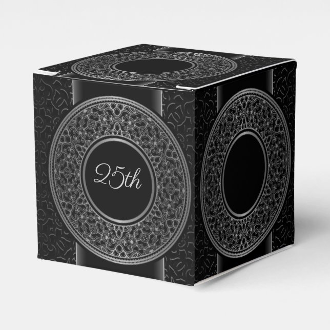 25th Anniversary Silver Medallion Cube Favour Box (Front Side)
