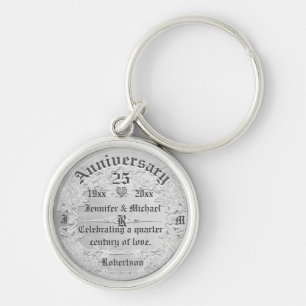 25th Anniversary Silver Monogram Key Ring