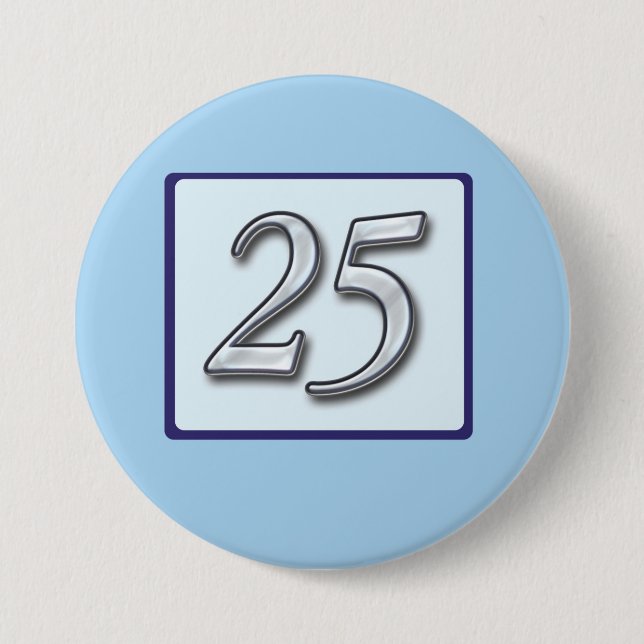 25th Anniversary Silver Number on Blue 7.5 Cm Round Badge (Front)