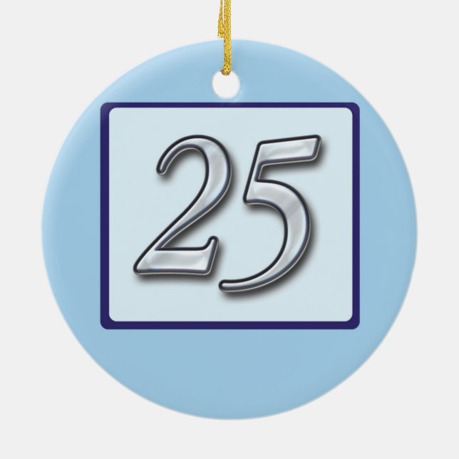 25th Anniversary Silver Number on Blue Ceramic Tree Decoration (Back)
